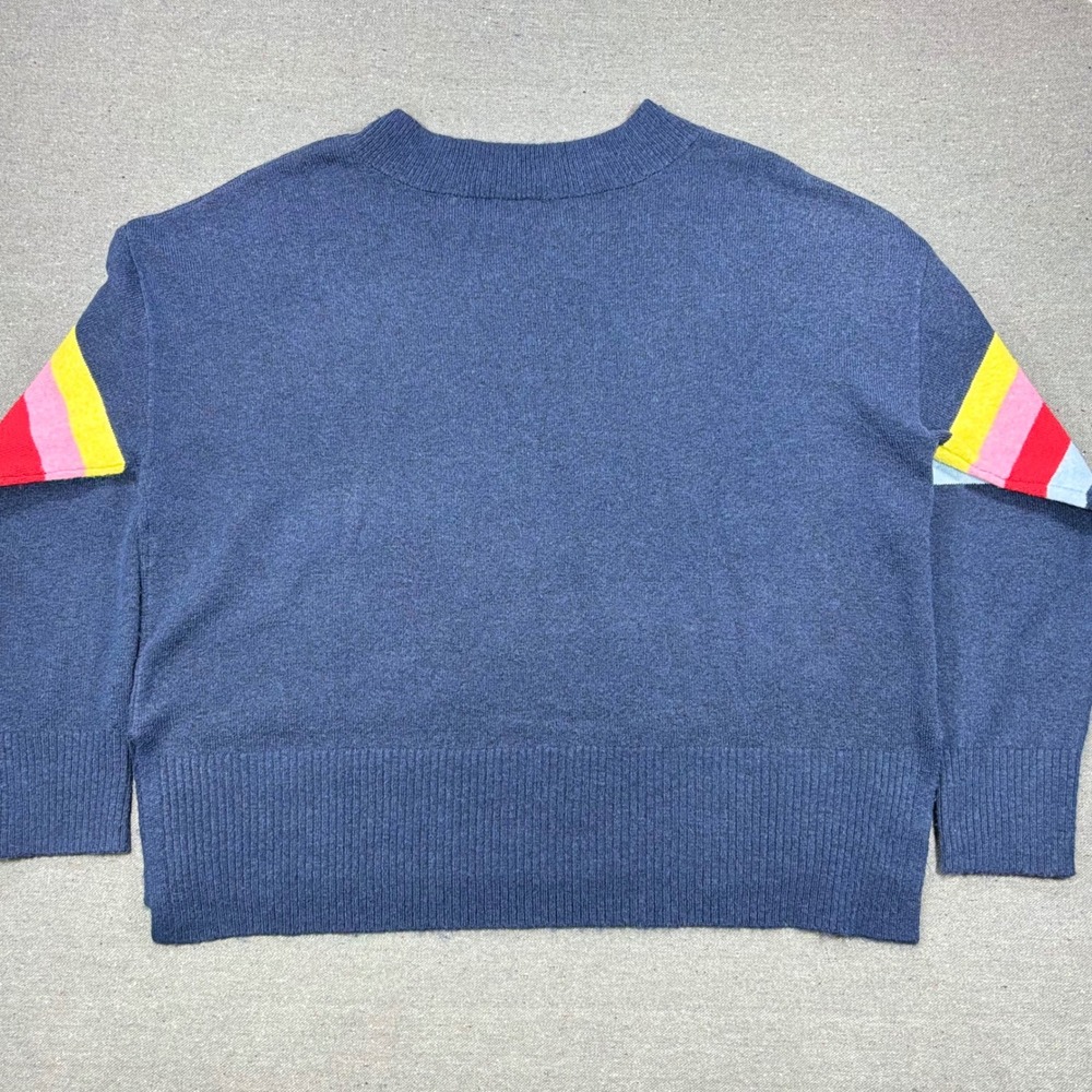Levi's Sweater Women L Blue Rainbow Stripe Sleeve Crewneck Oversized Pullover - Picture 2 of 6
